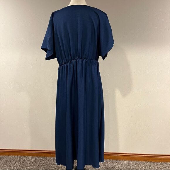 SHEIN Curve casual v-neck short sleeve Navy Blue a-line Dress - Picture 5 of 14